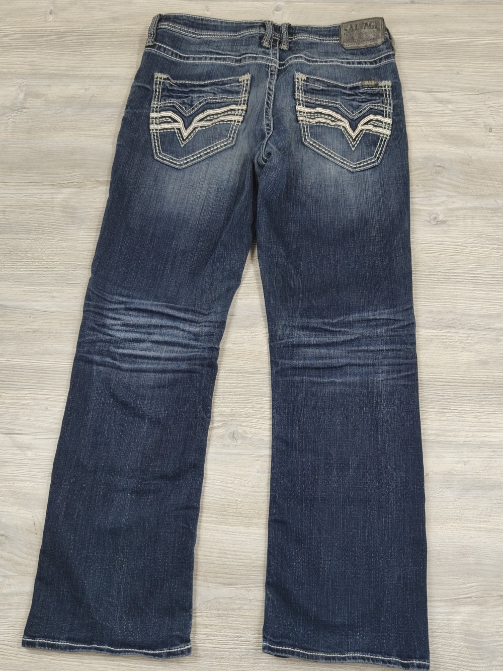 Salvage Buckle Mayhem Bootcut Jeans Mens 32R Medium Wash Distressed Denim 32x32